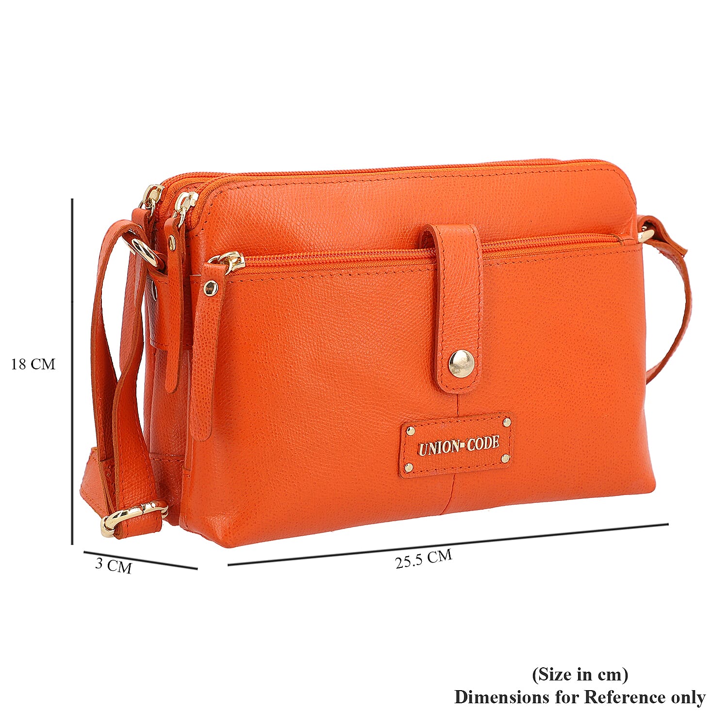 UNION CODE Super Soft 100% Genuine Leather Multi Pocket Crossbody Sling Bag with Zipper Closure (Size 25.5x3x18 Cm) - Orange