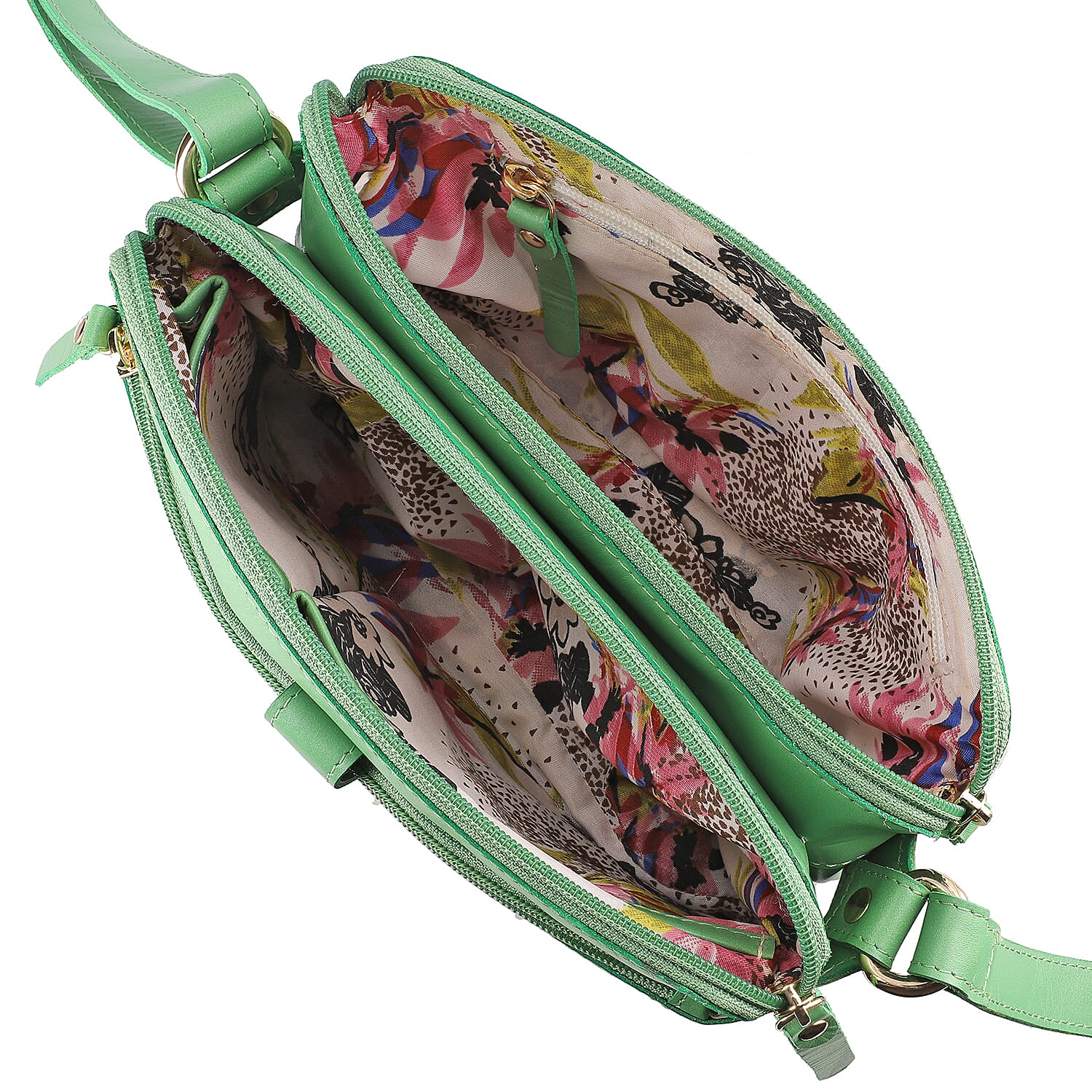 UNION CODE Super Soft 100% Genuine Leather Multi Pocket Crossbody Sling Bag with Zipper Closure (Size 25.5x3x18 Cm) - Green