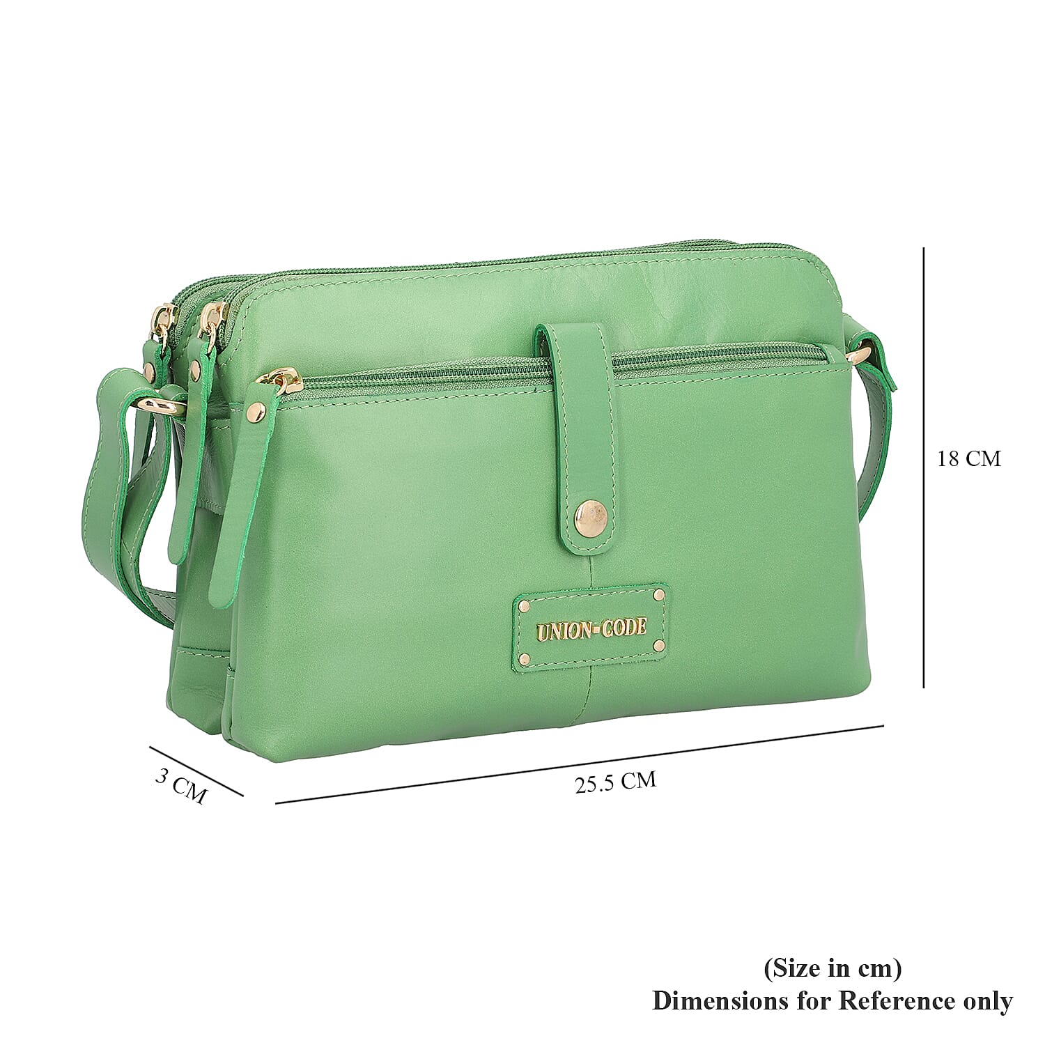 UNION CODE Super Soft 100% Genuine Leather Multi Pocket Crossbody Sling Bag with Zipper Closure (Size 25.5x3x18 Cm) - Green