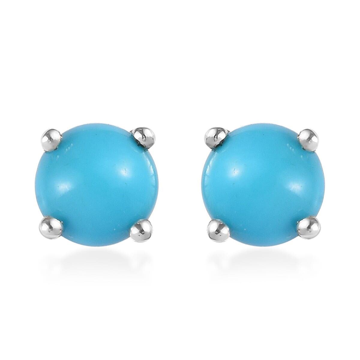 Arizona Sleeping Beauty Turquoise (Rnd) Stud Earrings with Push Back in Platinum Overlay Sterling Silver 1.04 Ct.
