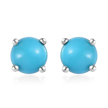 1 Carat Arizona Sleeping Beauty Turquoise Solitaire Stud Earrings in Platinum Plated Silver