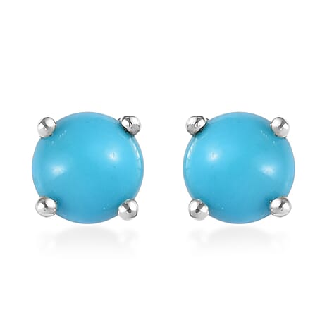 Arizona Sleeping Beauty Turquoise Stud Earrings with Push Back in Platinum Overlay Sterling Silver 1.04 Ct.