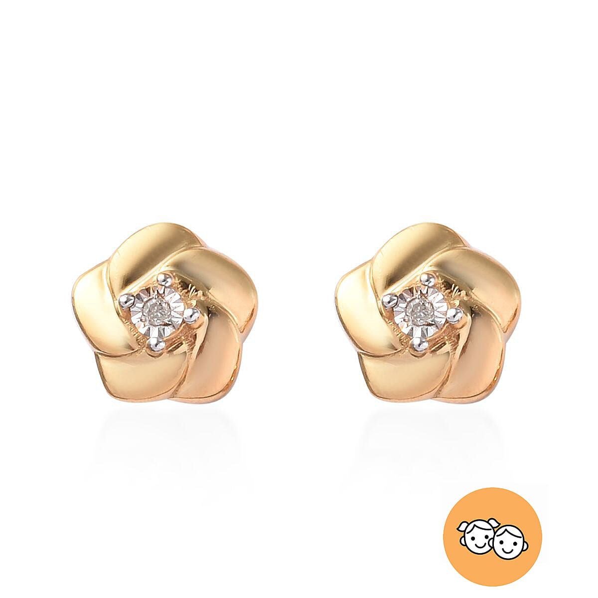 Children Diamond Floral Earrings in Gold Plated Silver