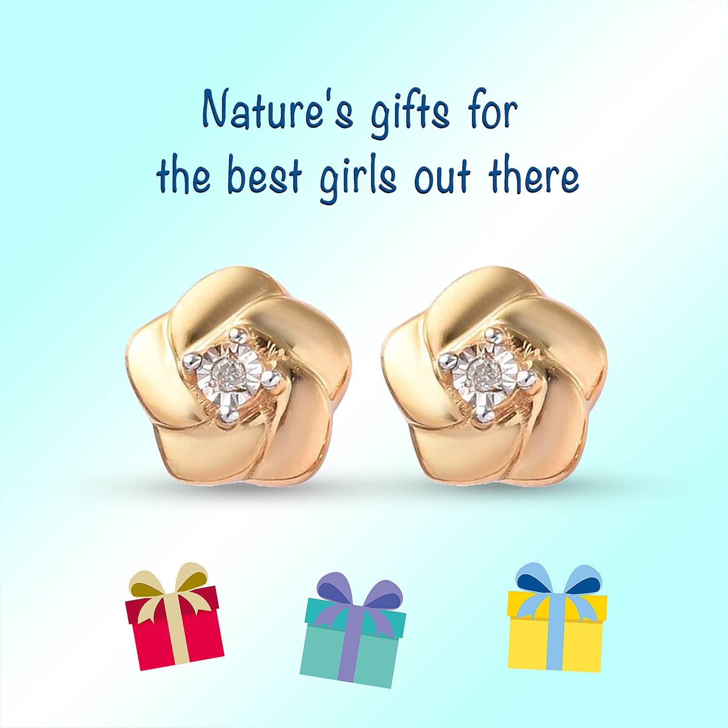 Children Diamond Floral Earrings in Gold Plated Silver