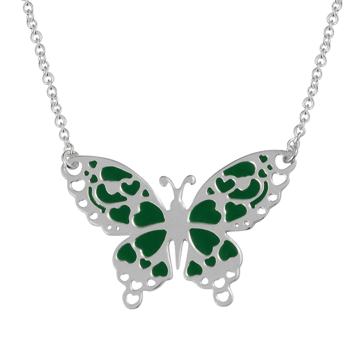 Sterling Silver Enamelled Butterfly Necklace (Size 18)
