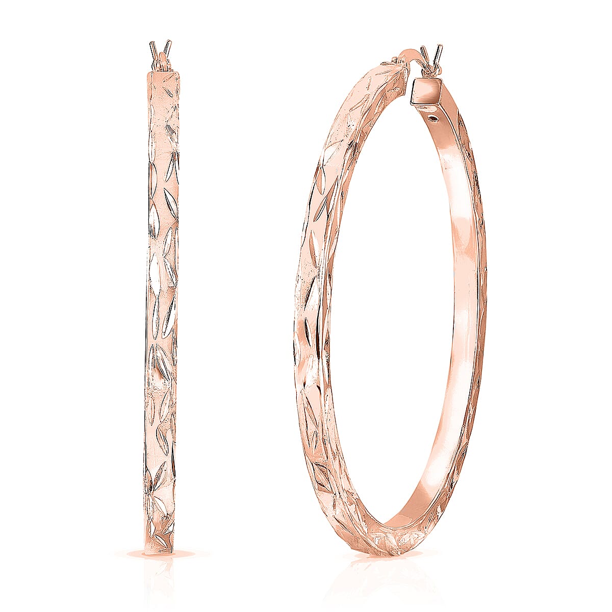 Rose Gold Overlay Sterling Silver Hoop Earrings (with Clasp), Silver wt 5.80 Gms