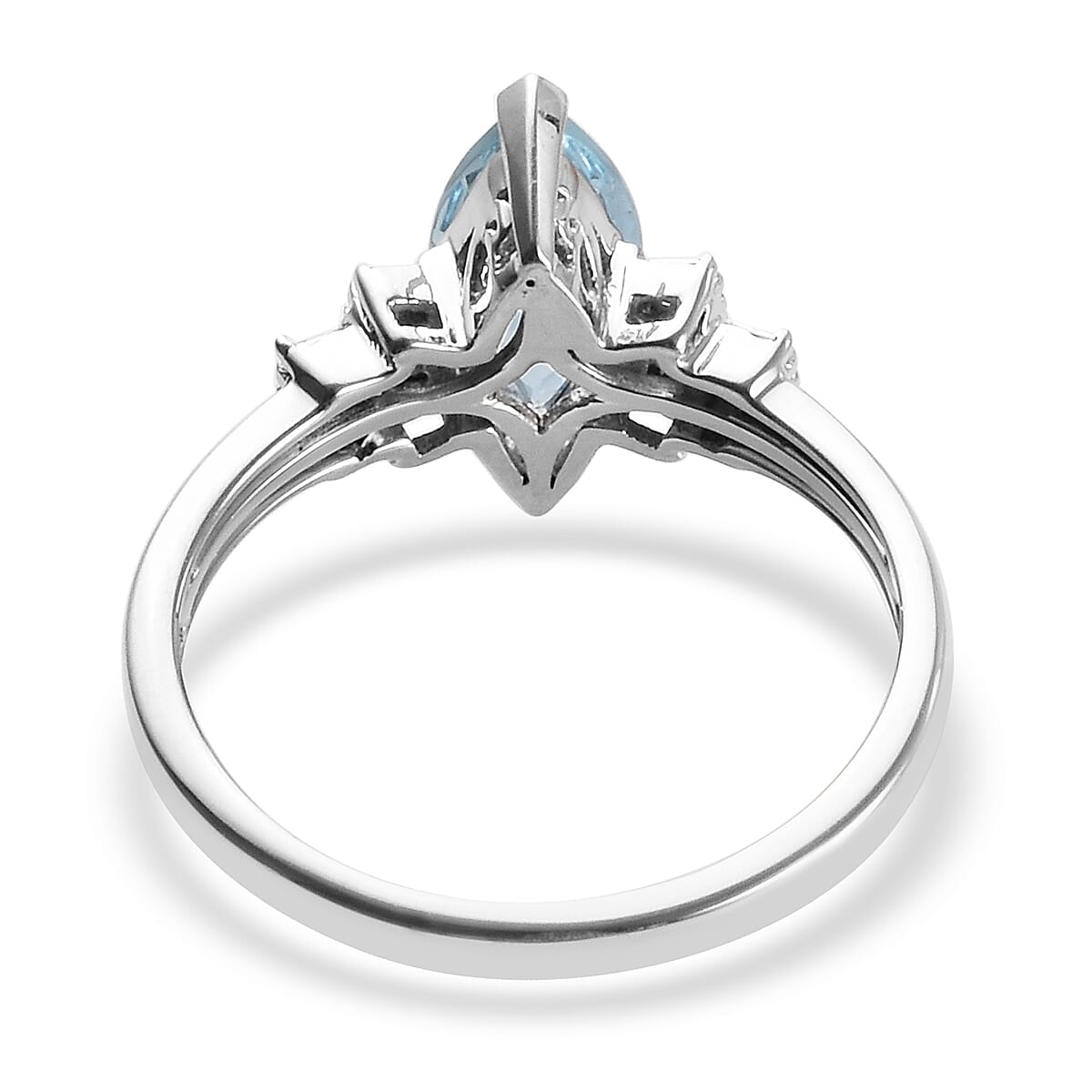 14K White Gold AAA Santa Maria Aquamarine (Mrq 10x5mm), Diamond (I1-I2-G-H) Ring 1.00 Ct.