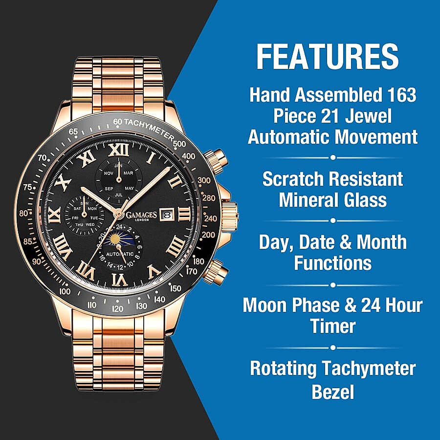 Limited Edition - GAMAGES OF LONDON Hand Assembled Race Calendar Automatic Rose - 45mm