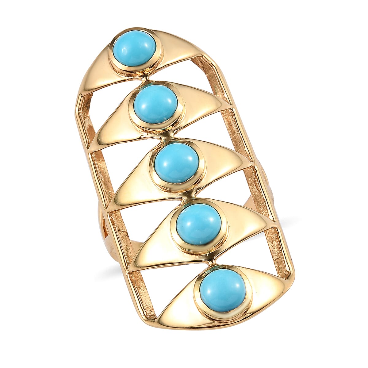 Arizona Sleeping Beauty Turquoise (Rnd) Gladiator Ring in 14K Gold Overlay Sterling Silver 2.25 Ct, Silver wt 5.90 Gms