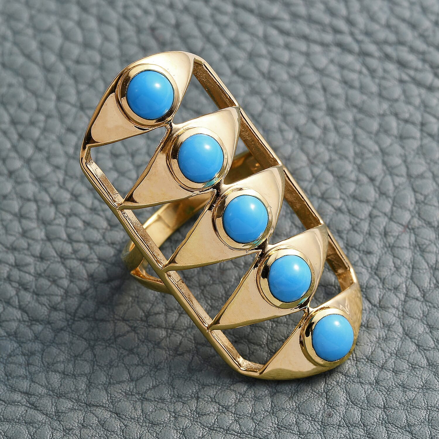 Arizona Sleeping Beauty Turquoise (Rnd) Gladiator Ring in 14K Gold Overlay Sterling Silver 2.25 Ct, Silver wt 5.90 Gms