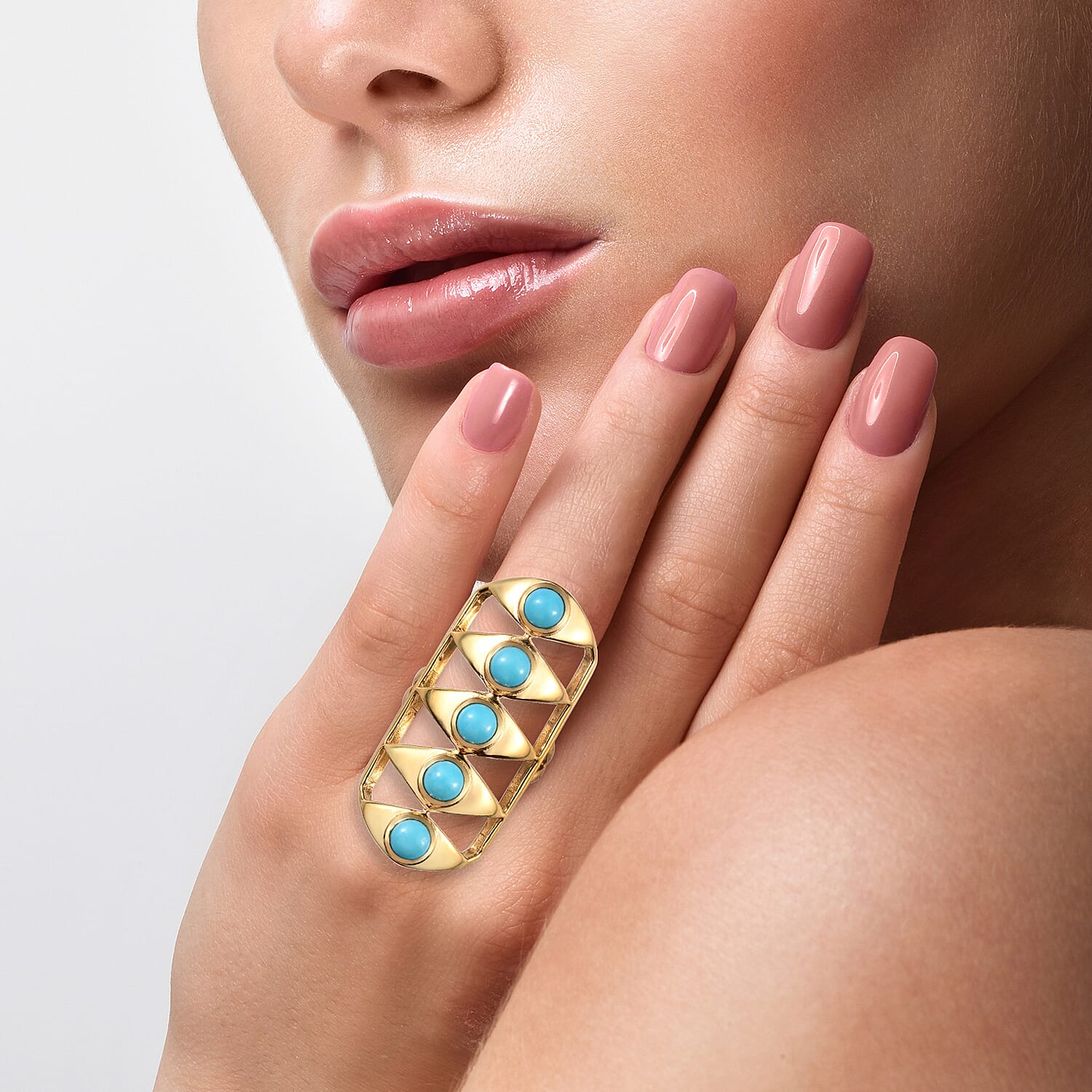 Arizona Sleeping Beauty Turquoise (Rnd) Gladiator Ring in 14K Gold Overlay Sterling Silver 2.25 Ct, Silver wt 5.90 Gms