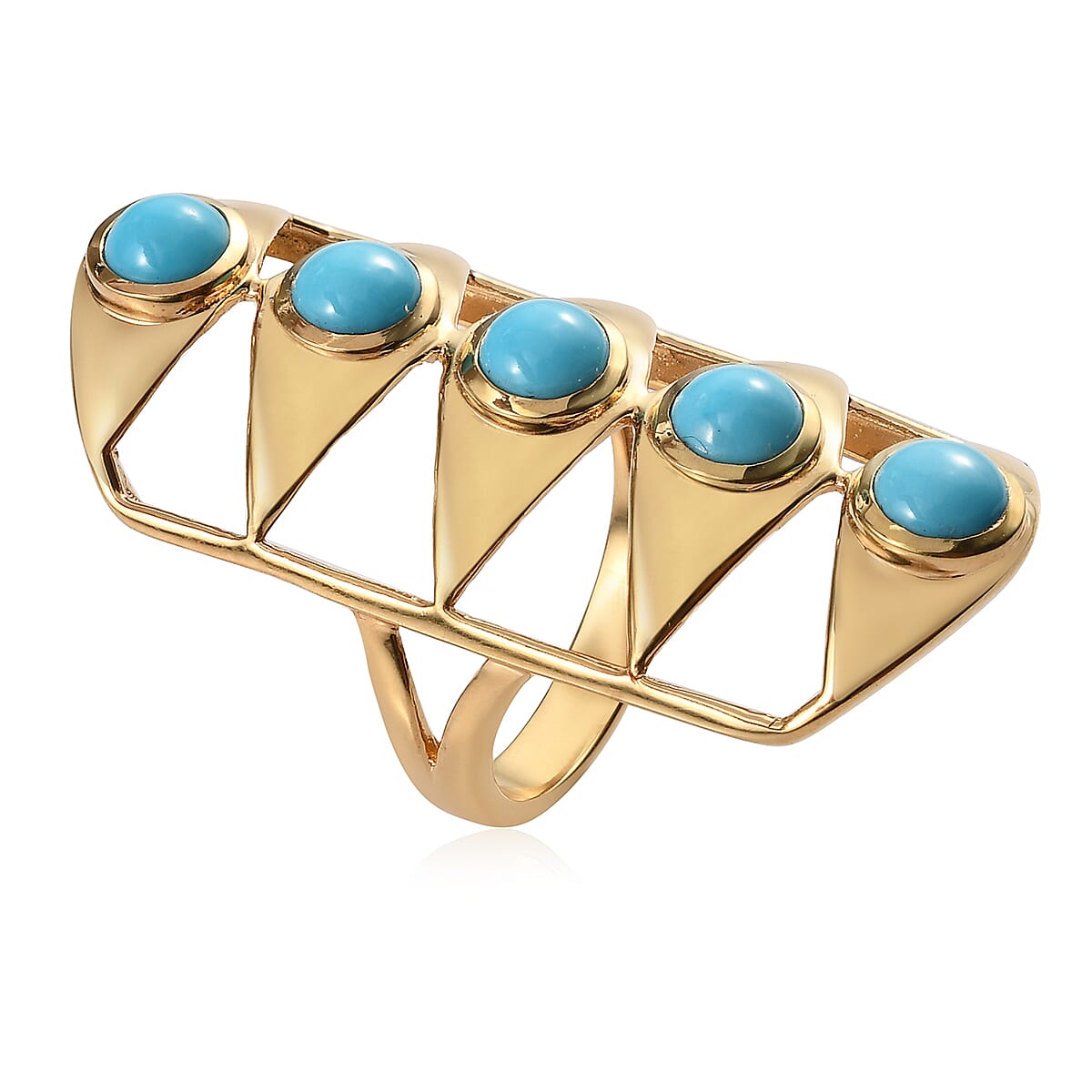 Arizona Sleeping Beauty Turquoise (Rnd) Gladiator Ring in 14K Gold Overlay Sterling Silver 2.25 Ct, Silver wt 5.90 Gms