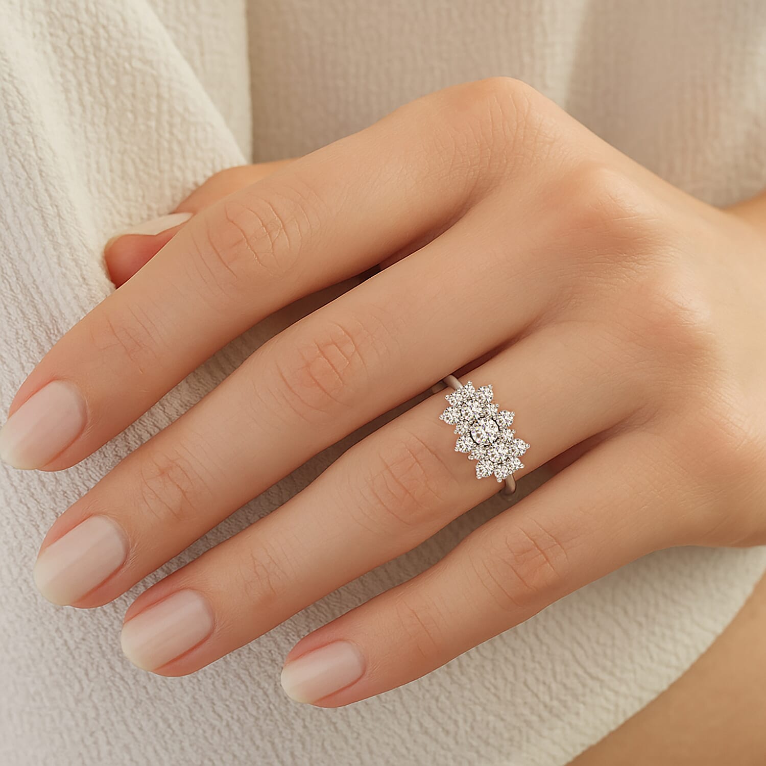 9K White Gold SGL Certified Diamond (I3-G-H) Boat Ring 1.00 Ct.