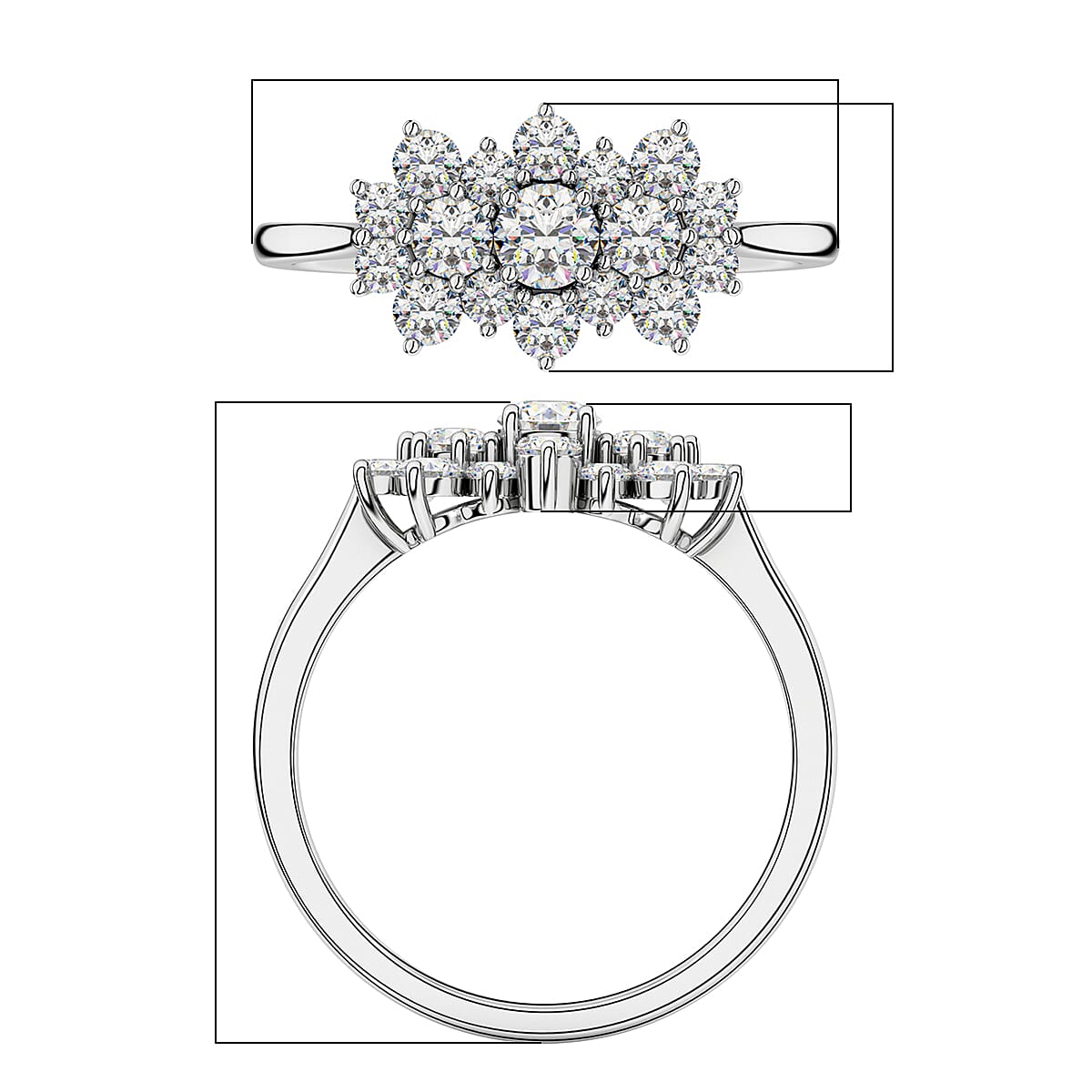 9K White Gold SGL Certified Diamond (I3-G-H) Boat Ring 1.00 Ct.