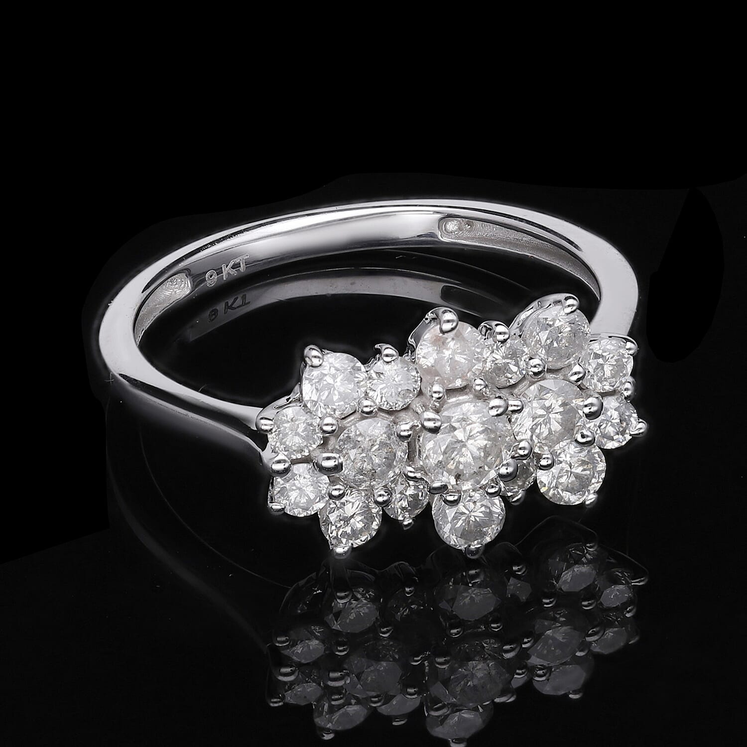 9K White Gold SGL Certified Diamond (G-H) Boat Ring 1.00 Ct.