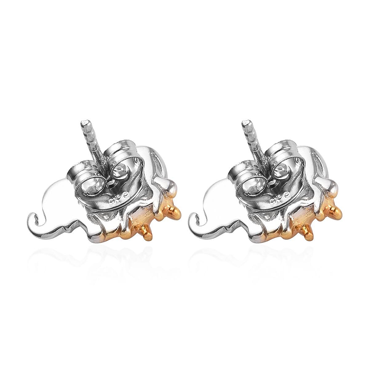 Mother and Baby Elephant Earrings in Platinum and Yellow Gold Overlay Sterling Silver (with Push Back)