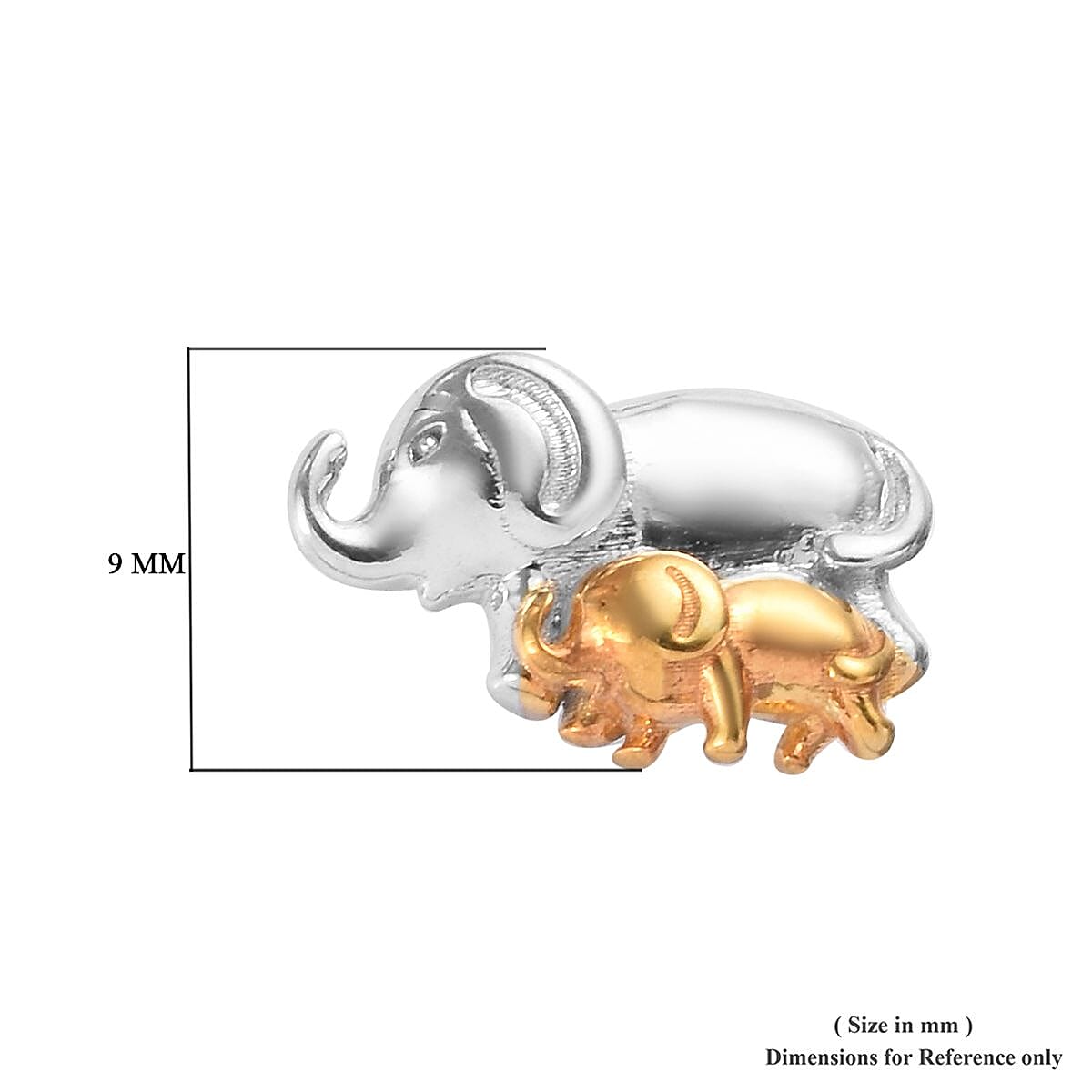 Mother and Baby Elephant Earrings in Platinum and Yellow Gold Overlay Sterling Silver (with Push Back)