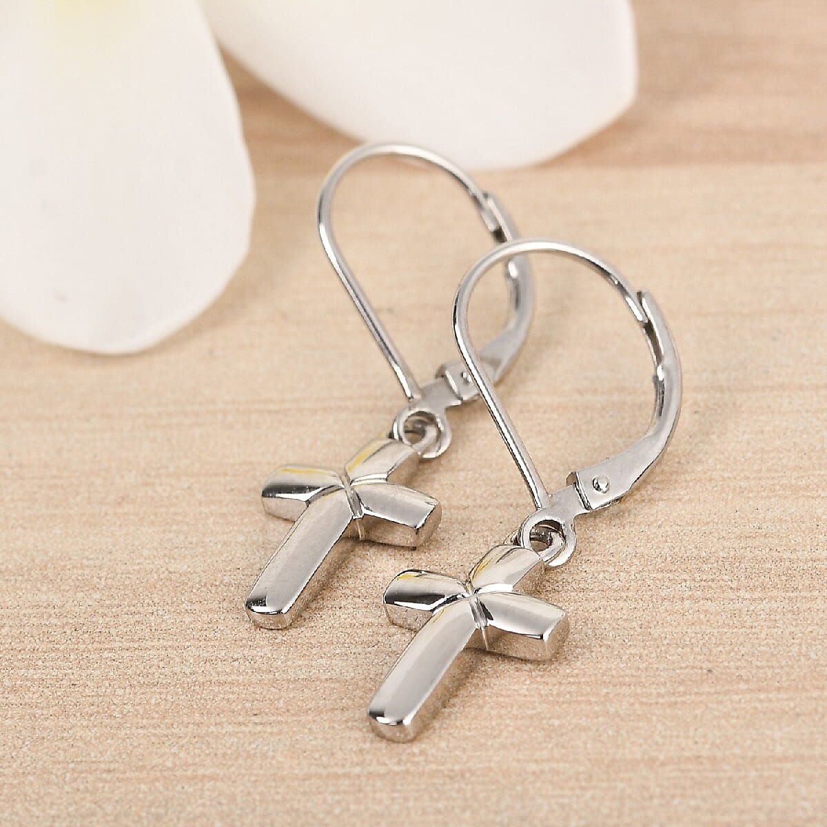 950 Platinum Cross Lever Back Earrings