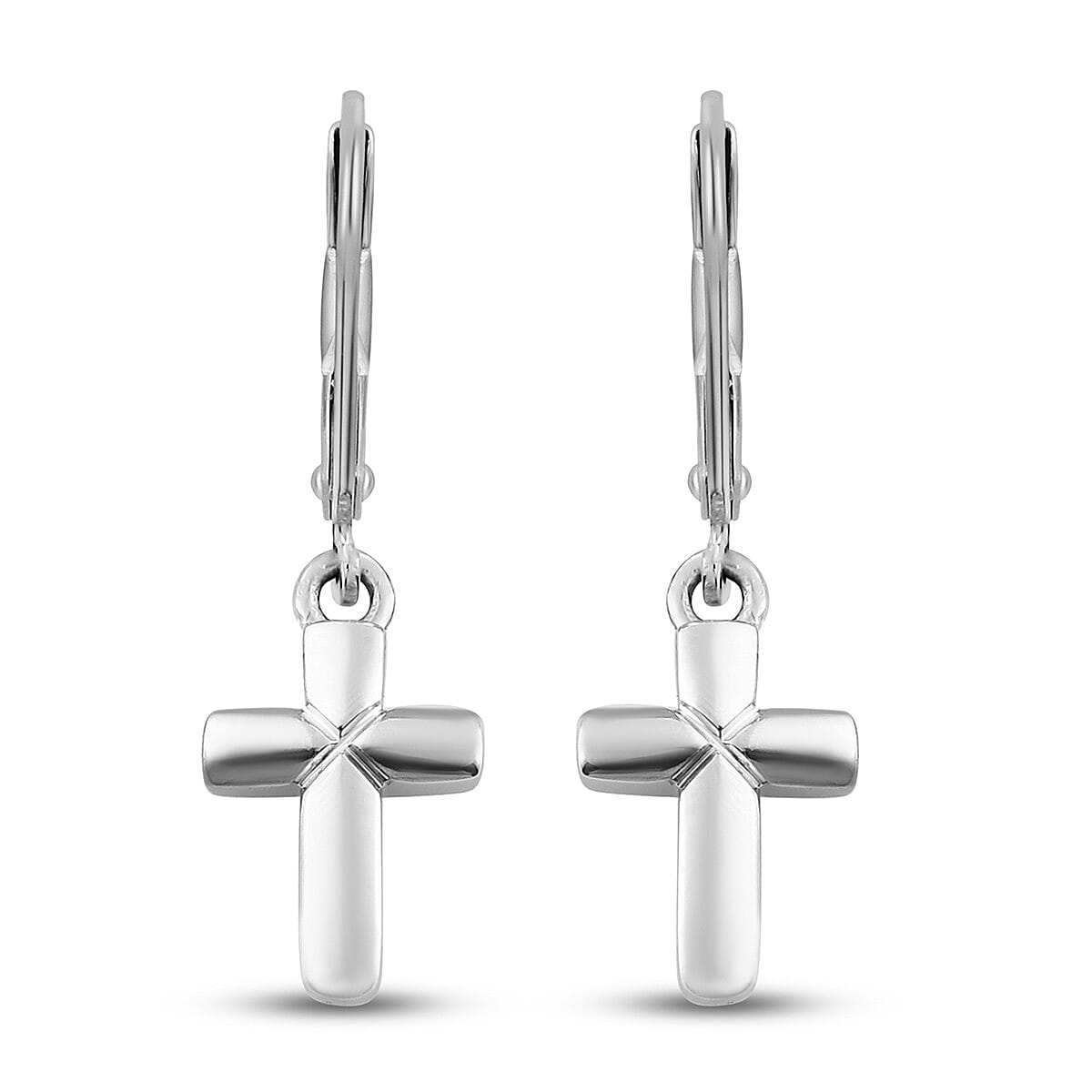 950 Platinum Cross Lever Back Earrings
