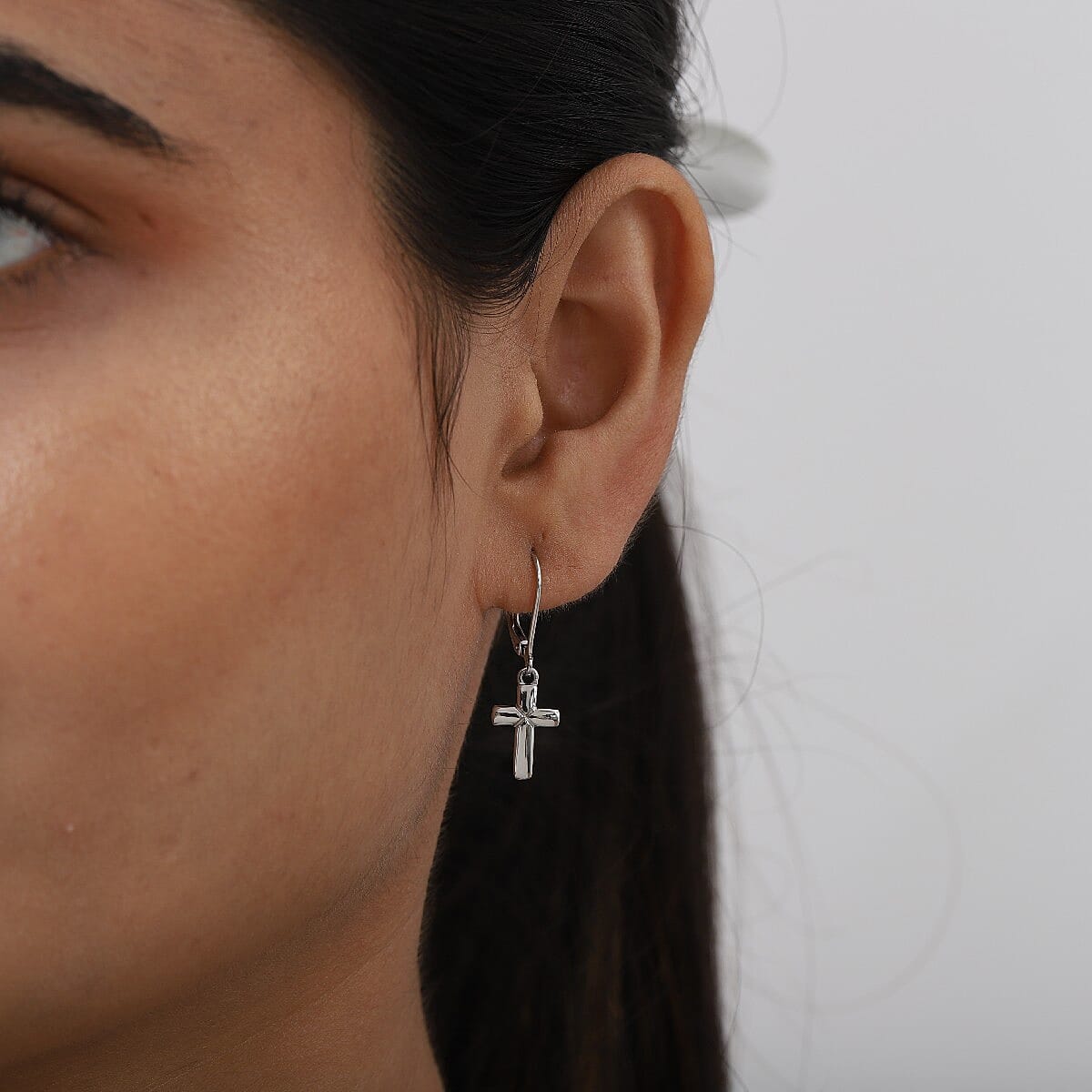 950 Platinum Cross Lever Back Earrings