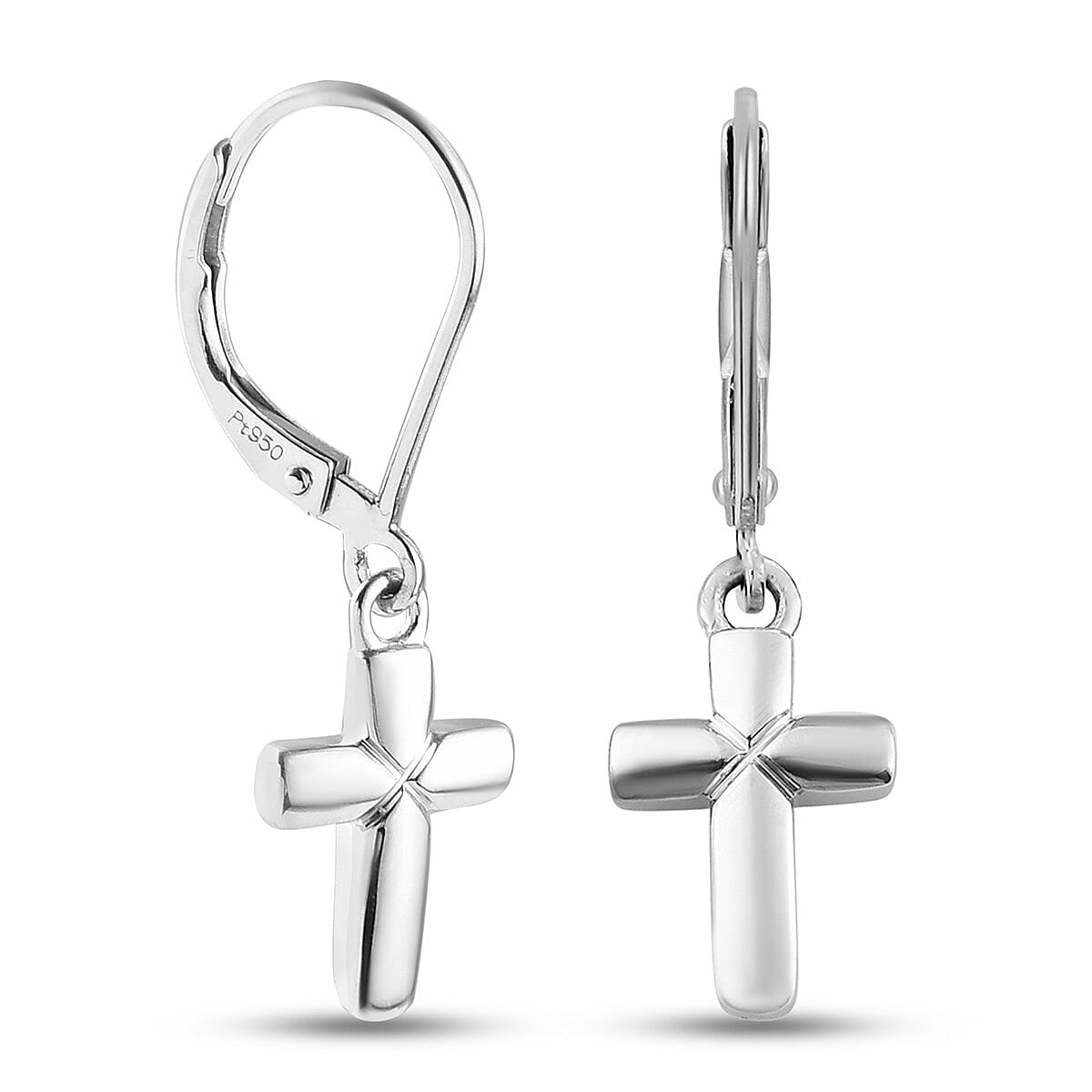 950 Platinum Cross Lever Back Earrings
