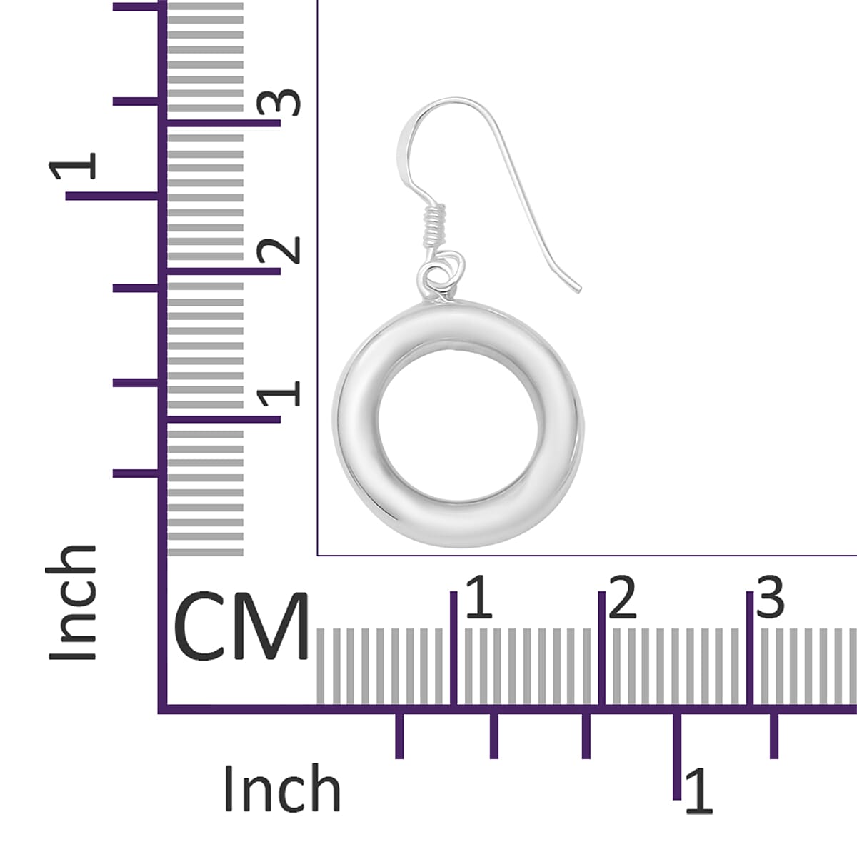 Sterling Silver Open Circle Hook Earrings, Silver wt 4.15 Gms