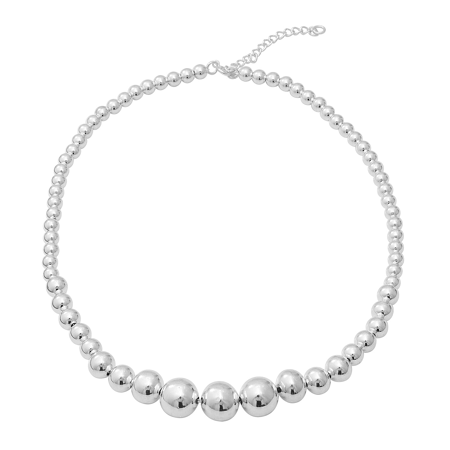 Designer Inspired-Sterling Silver Adjustable Graduated Beads Necklace (Size 18), Silver wt 55.29 Gms