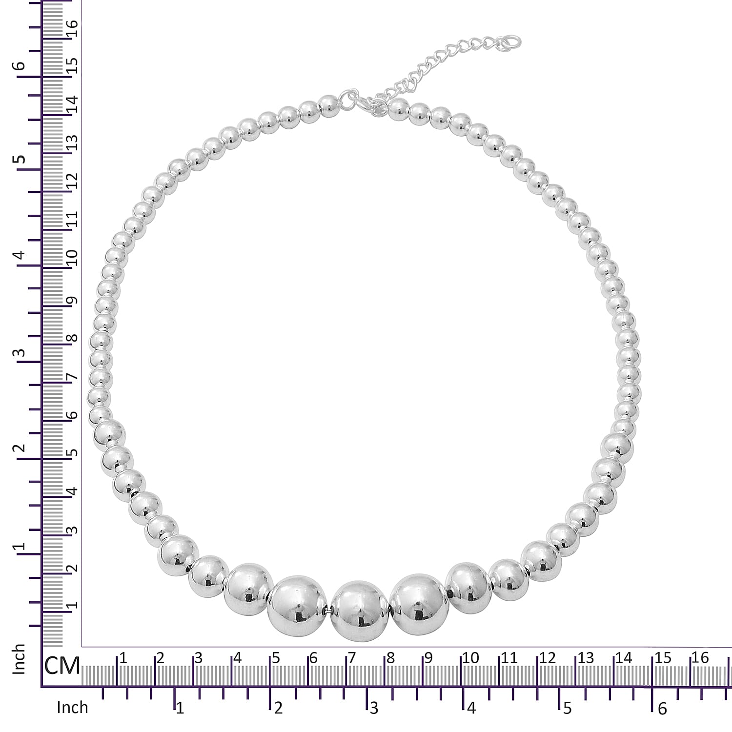 Designer Inspired-Sterling Silver Adjustable Graduated Beads Necklace (Size 18), Silver wt 55.29 Gms