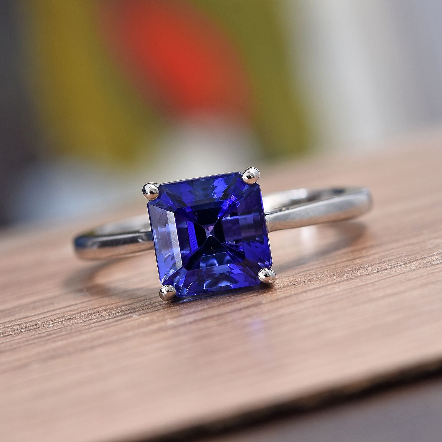 RHAPSODY 950 Platinum AAAA Tanzanite (Asscher Cut 7x7mm) Solitaire Ring 2.00 Ct.