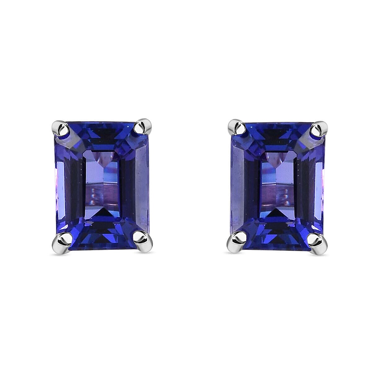 RHAPSODY 950 Platinum AAAA Tanzanite (Emerald Cut) Stud Earrings (with Screw Back) 2.25 Ct.