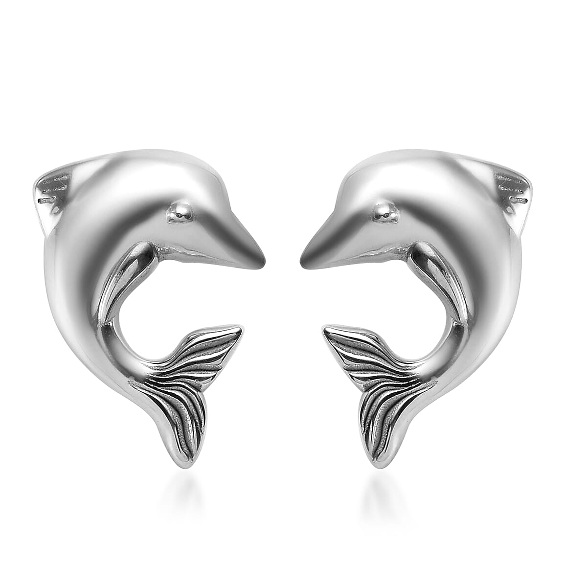 Platinum Overlay Sterling Silver Dolphin Earrings (with Push Back)