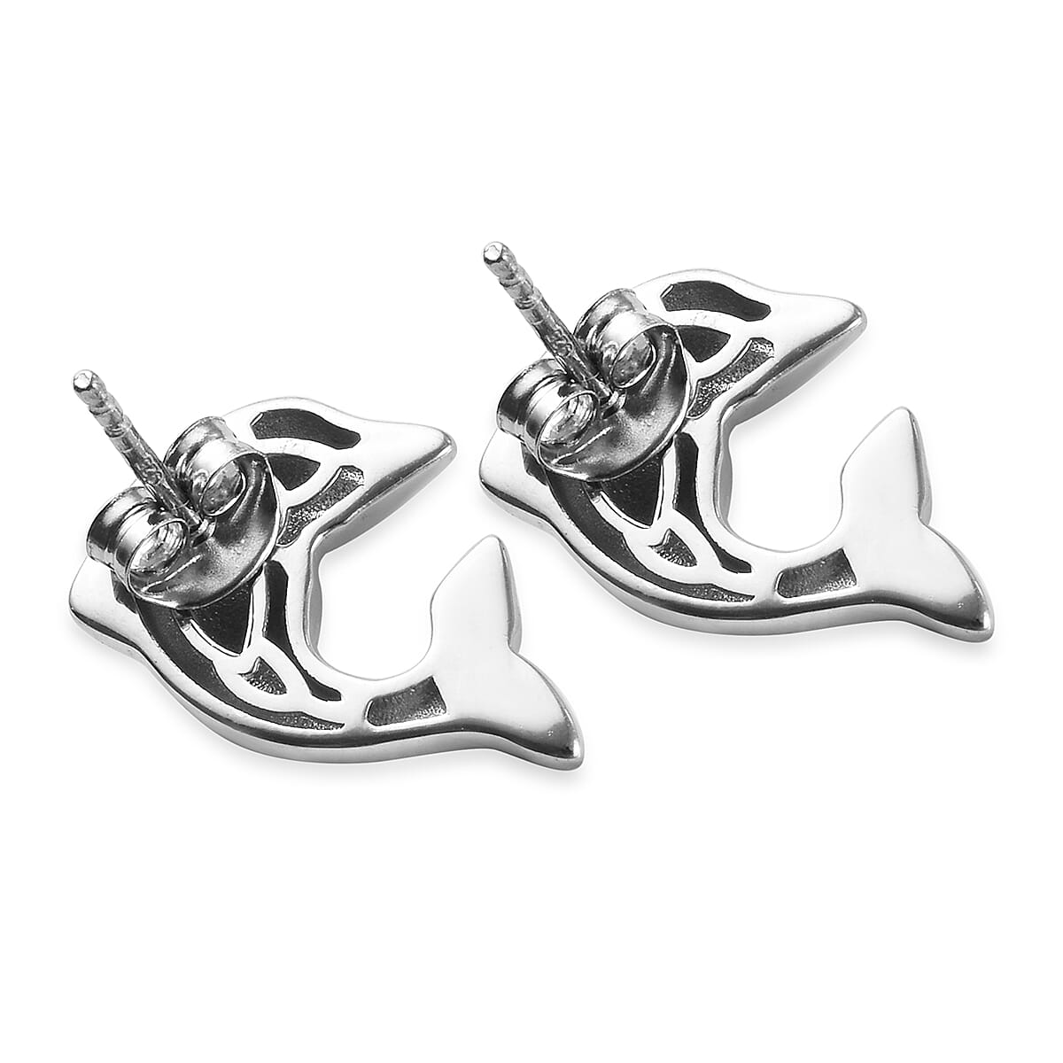 Platinum Overlay Sterling Silver Dolphin Earrings (with Push Back)