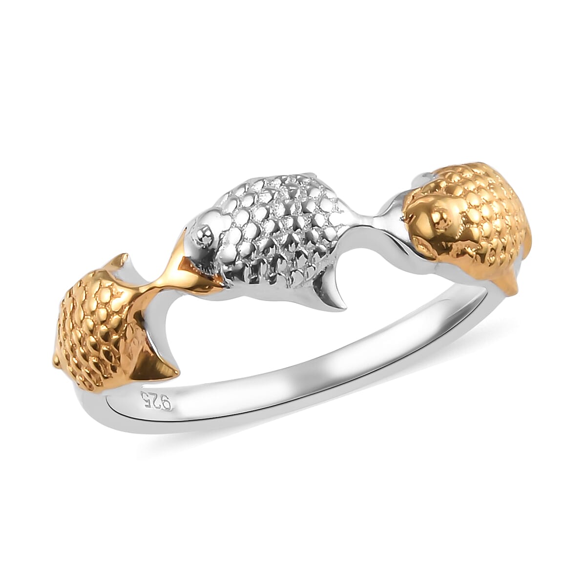 Platinum and Yellow Gold Overlay Sterling Silver Fish Ring