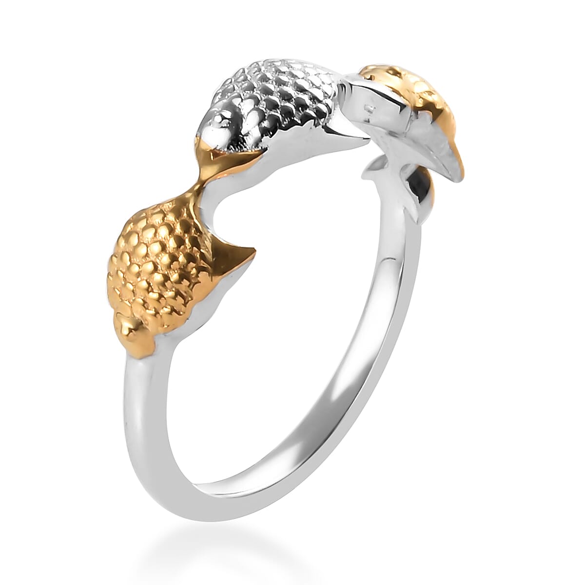 Platinum and Yellow Gold Overlay Sterling Silver Fish Ring