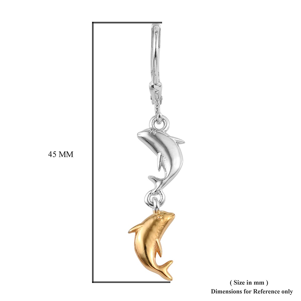 Platinum and Yellow Gold Overlay Sterling Silver Dolphin Earrings