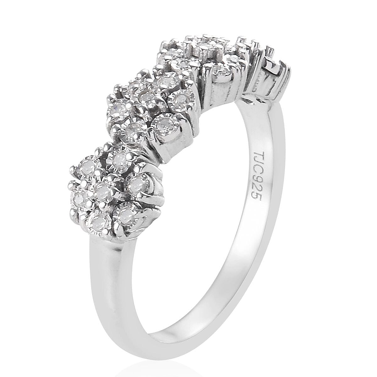 GP - Diamond (Rnd), Blue Sapphire Ring in Platinum Overlay Sterling Silver