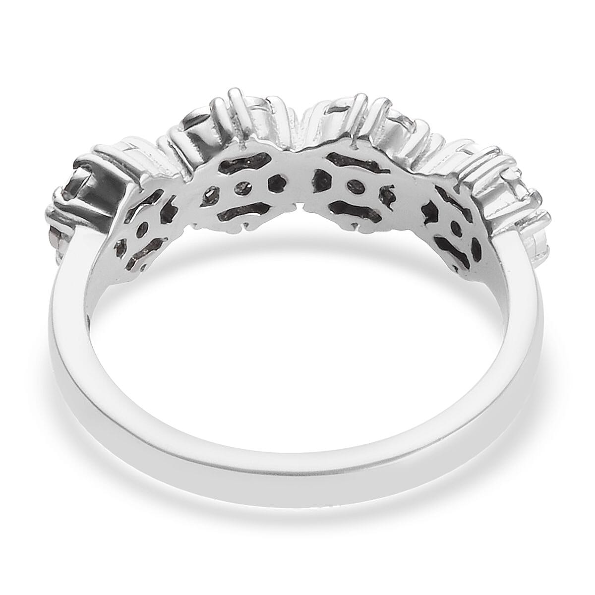 GP - Diamond (Rnd), Blue Sapphire Ring in Platinum Overlay Sterling Silver