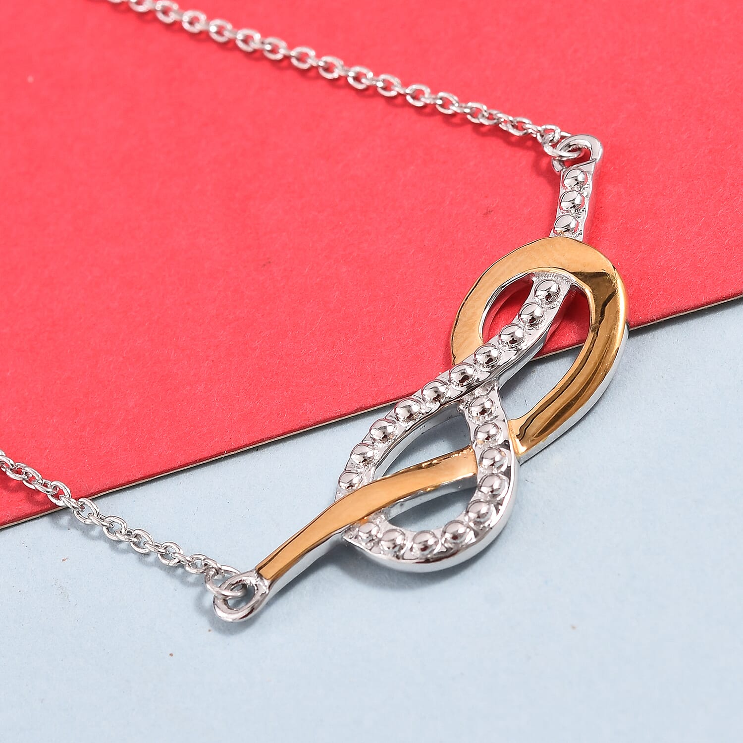 Platinum and Yellow Gold Overlay Sterling Silver Infinity Necklace (Size 18), Silver wt 5.10 Gms