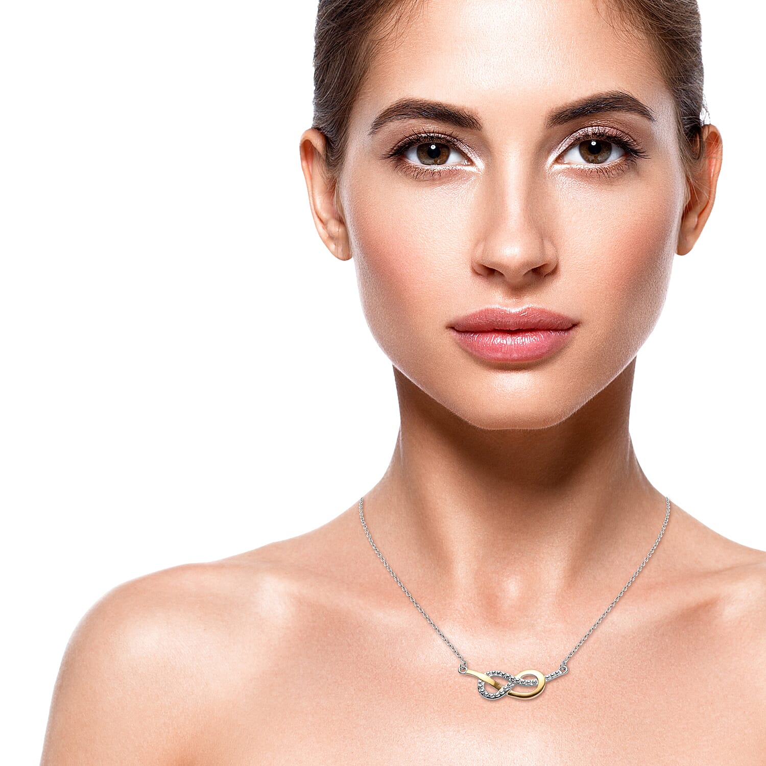 Platinum and Yellow Gold Overlay Sterling Silver Infinity Necklace (Size 18), Silver wt 5.10 Gms