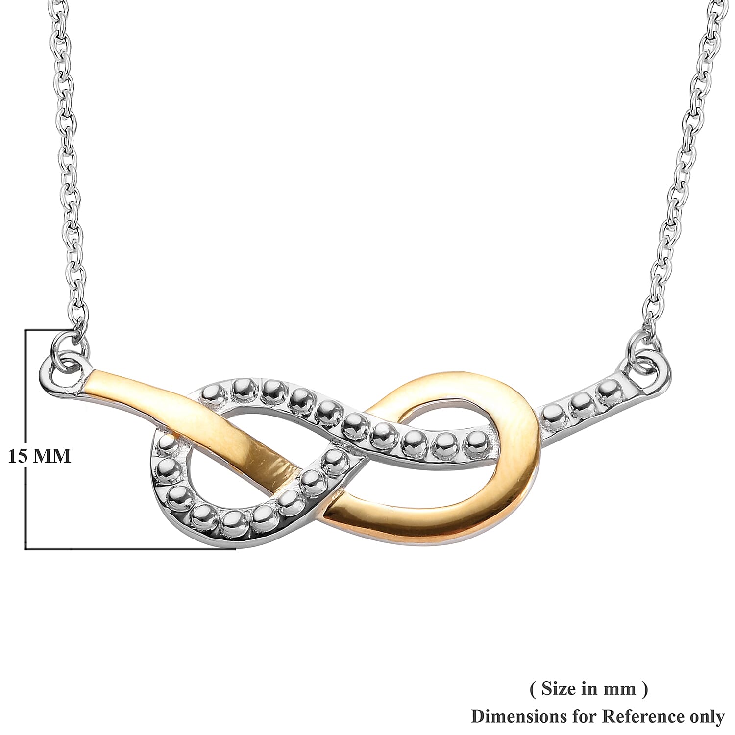 Platinum and Yellow Gold Overlay Sterling Silver Infinity Necklace (Size 18), Silver wt 5.10 Gms