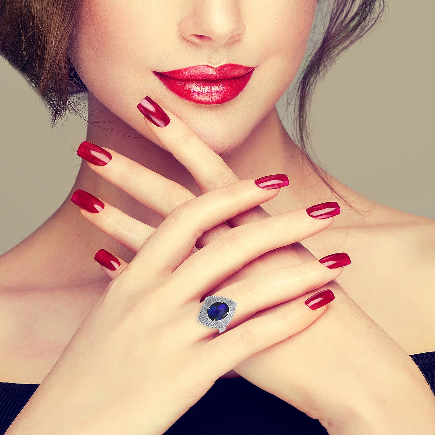 Signature Collection - 900 Platinum GIA Certified Natural Australian Black Opal (Ovl 10.5x8mm), Diamond Ring 2.70 Ct, Platinum wt 7.66 Gms