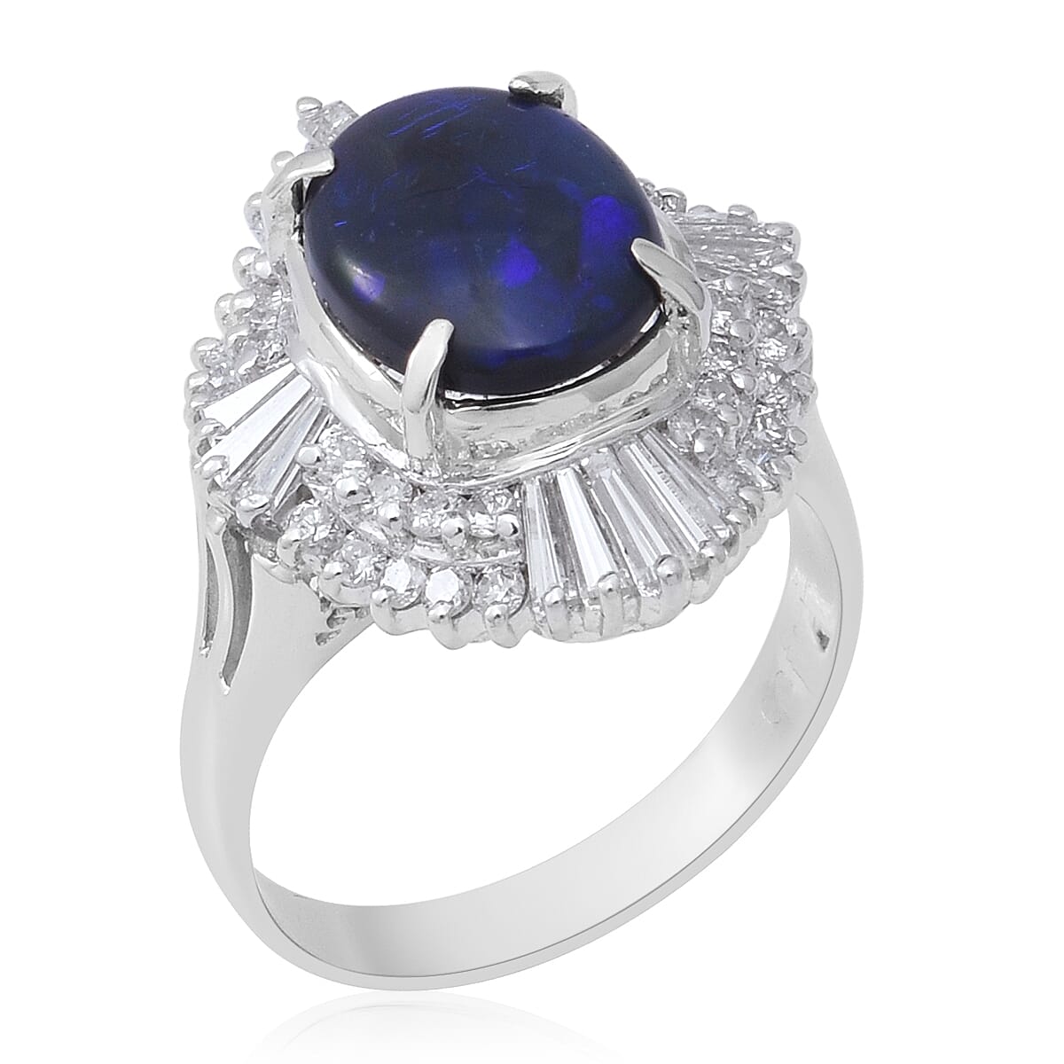 Signature Collection - 900 Platinum GIA Certified Natural Australian Black Opal (Ovl 10.5x8mm), Diamond Ring 2.70 Ct, Platinum wt 7.66 Gms