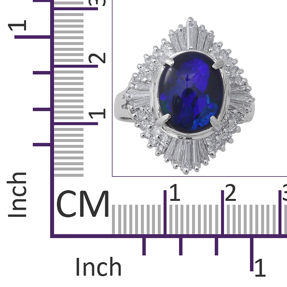 Signature Collection - 900 Platinum GIA Certified Natural Australian Black Opal (Ovl 10.5x8mm), Diamond Ring 2.70 Ct, Platinum wt 7.66 Gms