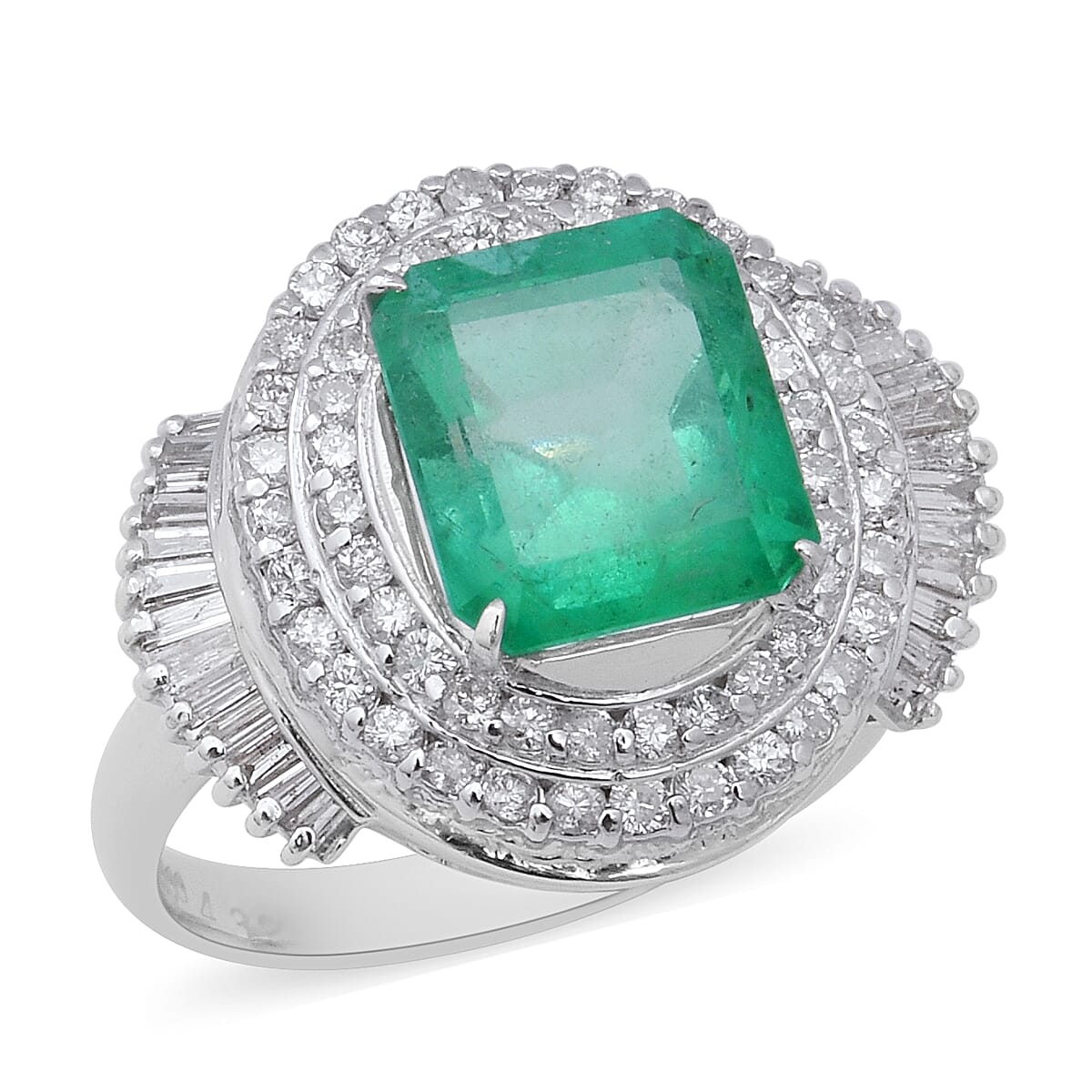 Signature Collection - 900 Platinum AAAA Boyaca Colombian Emerald (Oct 11x9mm), Diamond Ring 5.64 Ct, Platinum wt 8.55 Gms
