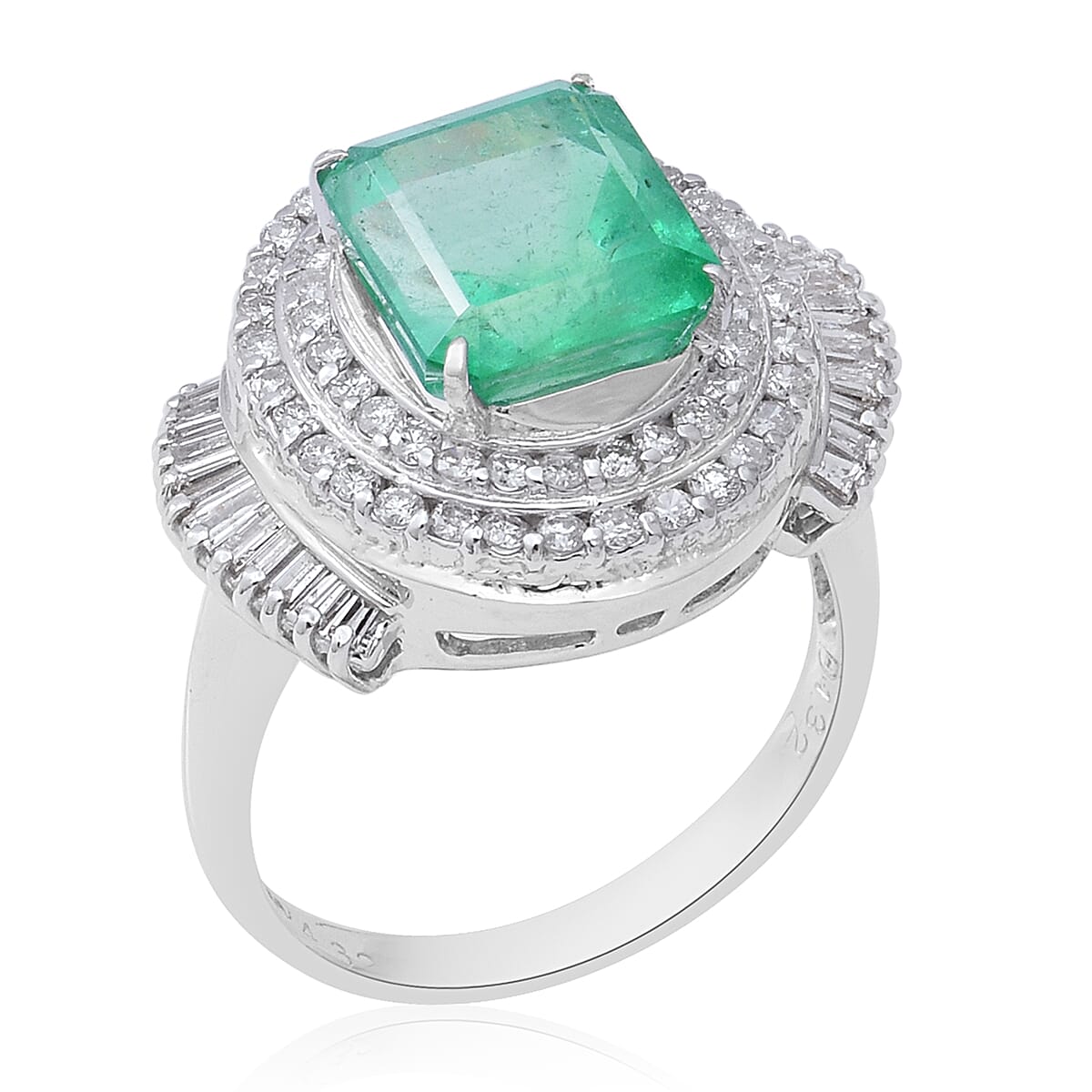 Signature Collection - 900 Platinum AAAA Boyaca Colombian Emerald (Oct 11x9mm), Diamond Ring 5.64 Ct, Platinum wt 8.55 Gms