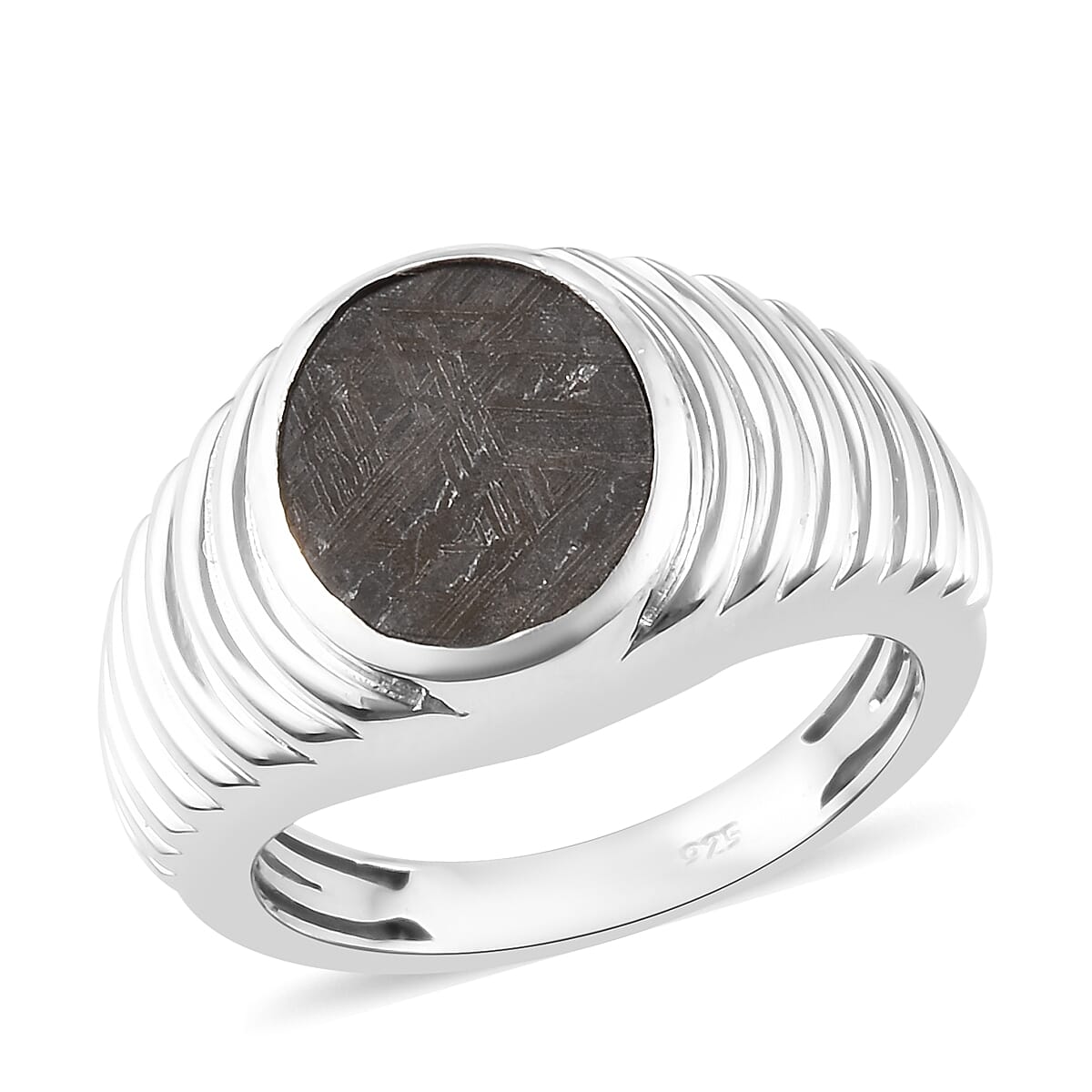 Tucson Special - Meteorite (Ovl 12x10 mm) Ring in Platinum Overlay Sterling Silver 9.17 Ct, Silver wt 8.41 Gms