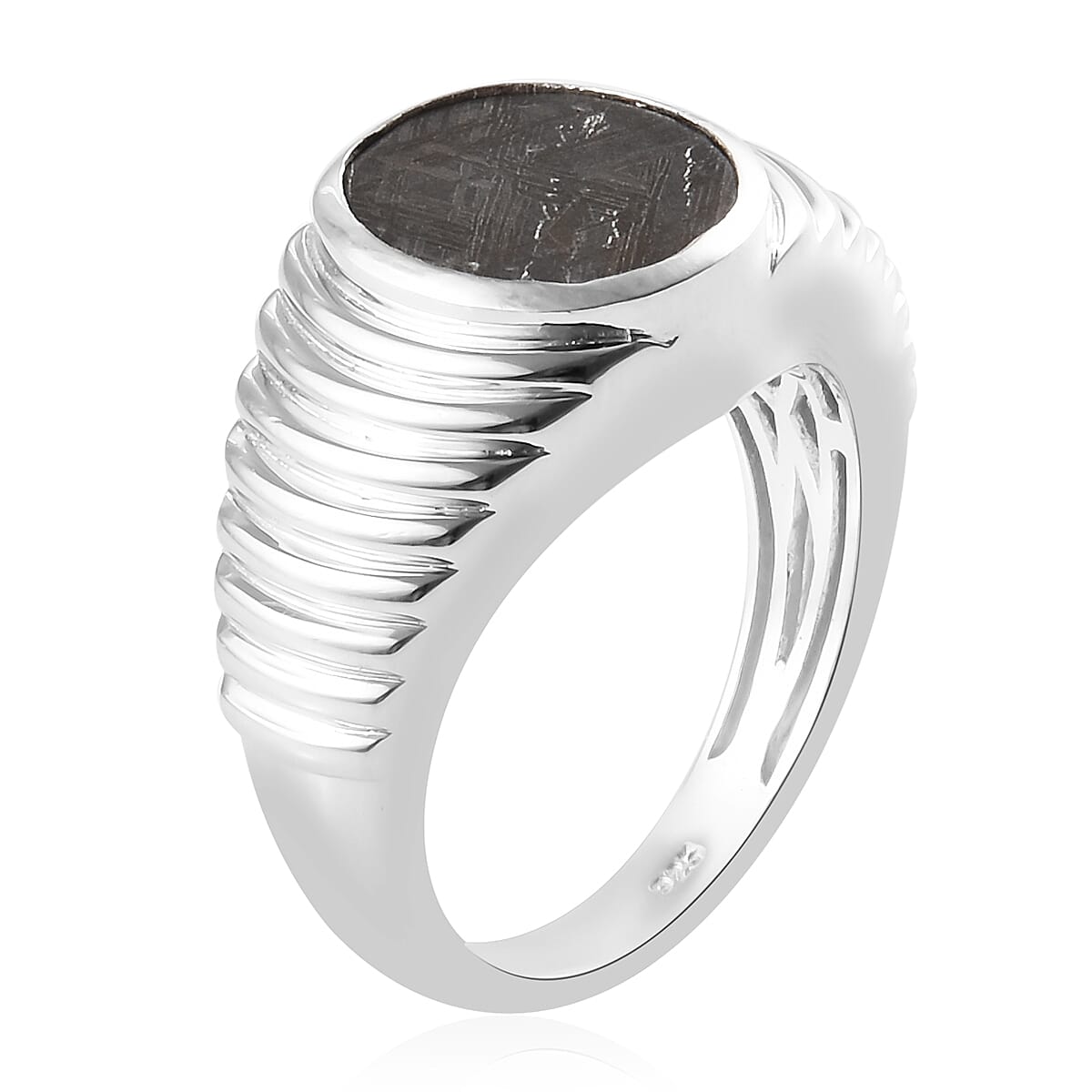 Tucson Special - Meteorite (Ovl 12x10 mm) Ring in Platinum Overlay Sterling Silver 9.17 Ct, Silver wt 8.41 Gms