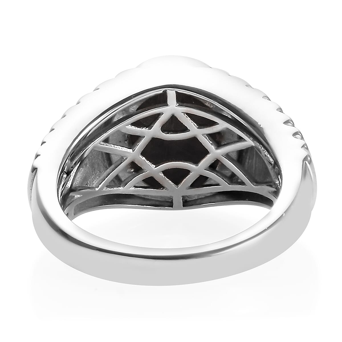 Tucson Special - Meteorite (Ovl 12x10 mm) Ring in Platinum Overlay Sterling Silver 9.17 Ct, Silver wt 8.41 Gms