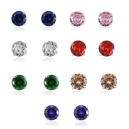 Set of 7 12.25 Ct Multi Gemstone Stud Earrings in Sterling Silver