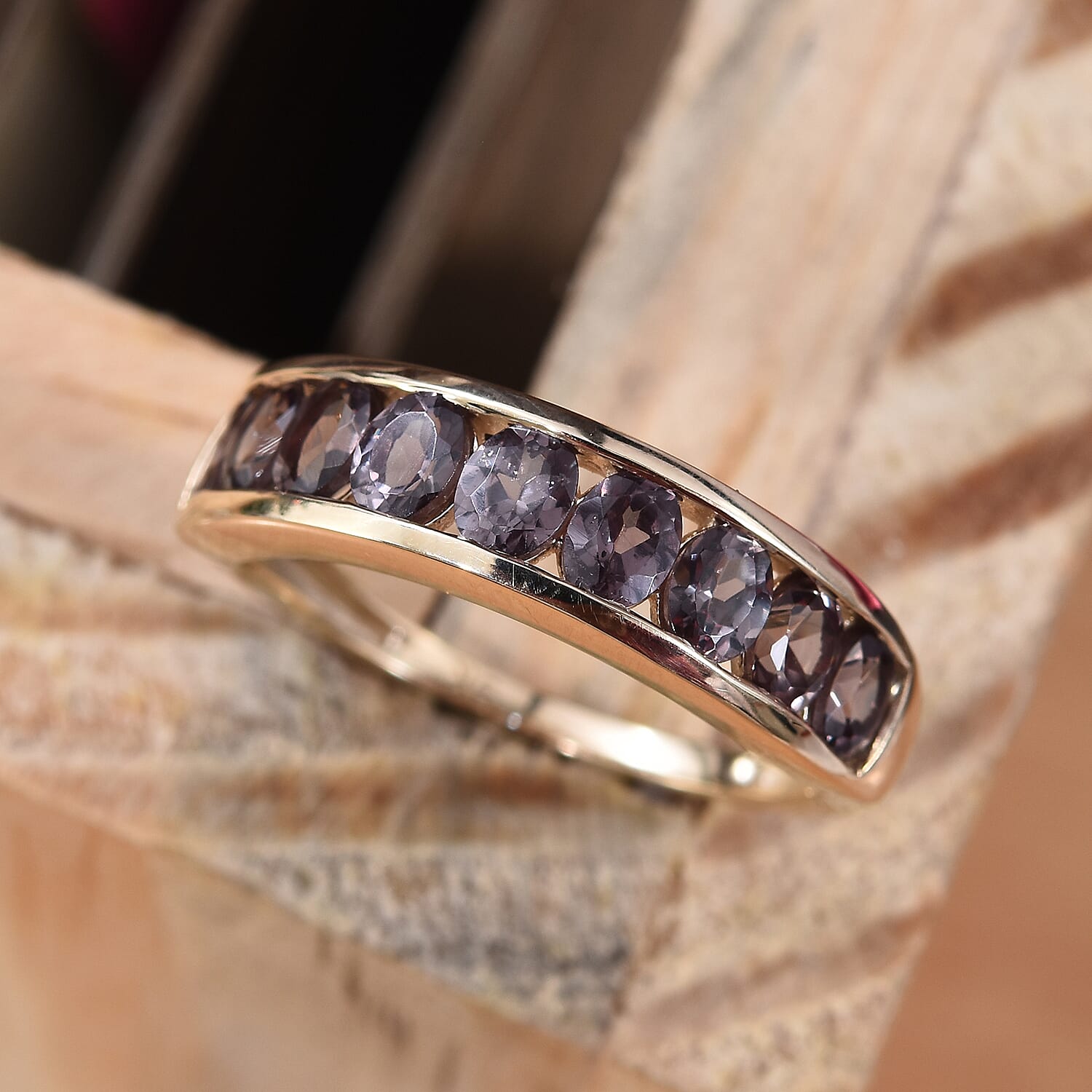 9K Yellow Gold Colour Change Garnet (Ovl) Half Eternity Band Ring  2.00 Ct.